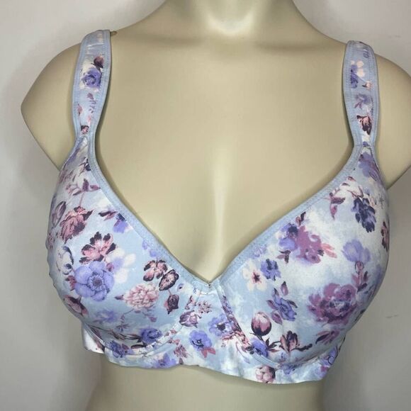 Jessica Simpson Bra 38C Blue Floral Lavender Underwire Padded Lined Intimate - Picture 1 of 6